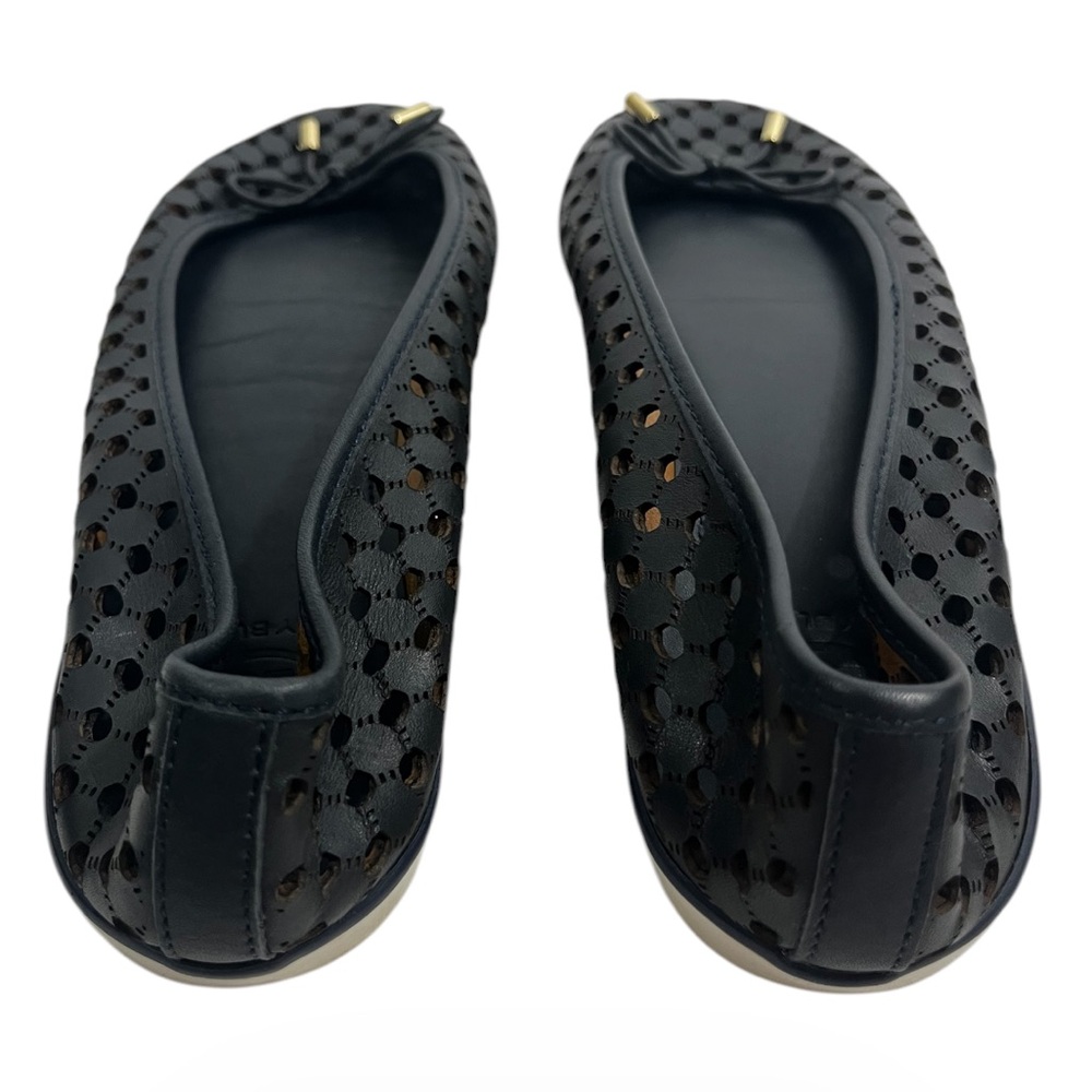 Tory Burch Skyler Perforated Sneaker Flats Size 8, Navy Blue Leather - Picture 4 of 10